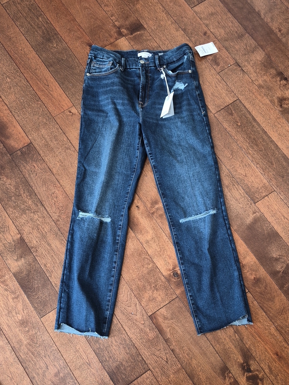 Good American Dark Blue Straight-Leg Distressed Jeans